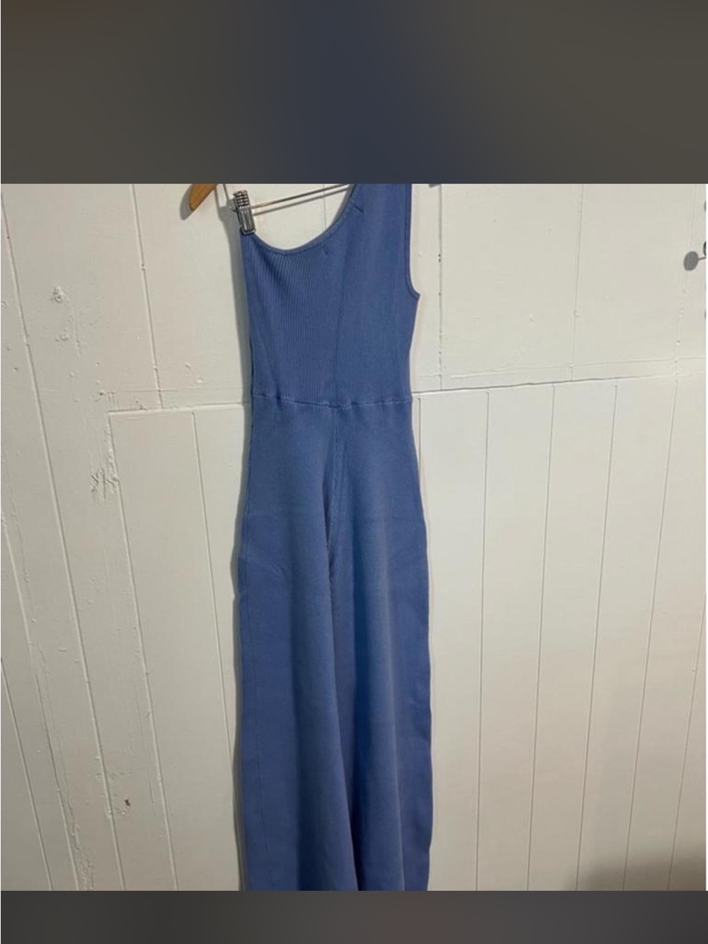 Free People Beach Blue Ribbed Wide-Leg Jumpsuit